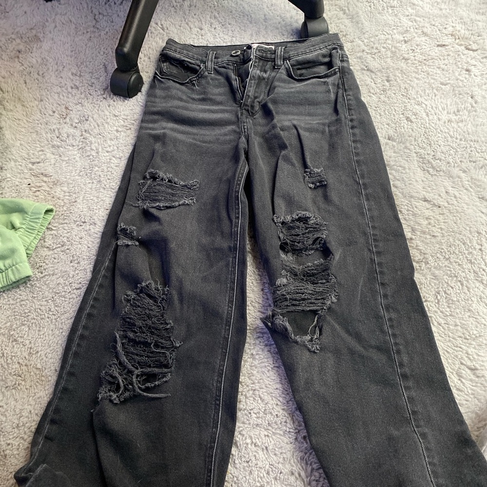 Black ripped jeans wide legged and high rise